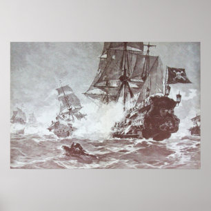 PIRATENSCHIFFSCHLACHT IN SCHWARZ UND WEISS POSTER