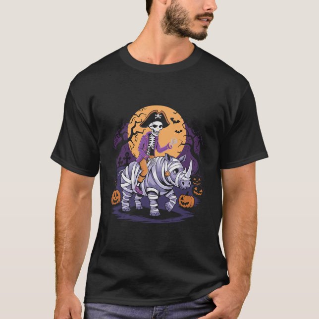 Piratenskelett auf einem Rhinomuschelhalloween T-Shirt (Vorderseite)