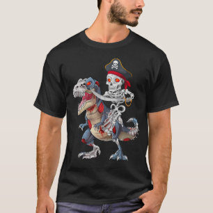 Piratenskelett reitet Zombie-Dinosaurier Halloween T-Shirt