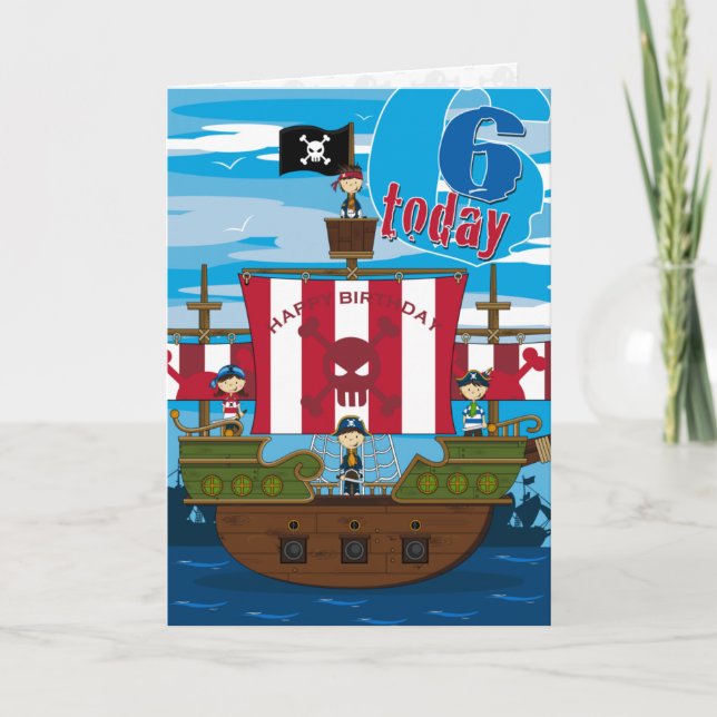 Piratenszene 6. Geburtstagskarte Karte (Vorderseite)
