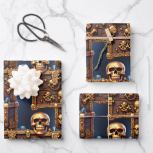 Piratentheater Geburtstagskull 3D-Skelett-Brust Geschenkpapier Set