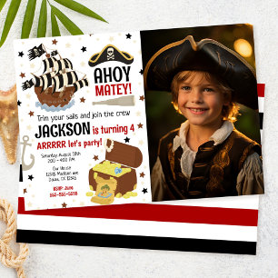 Piratenthema Ahoy Jolly Roger Jungen Foto Geburtst Einladung