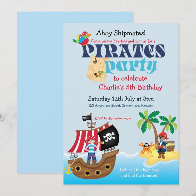 Pirates Birthday Party Einladung (Vorne/Hinten)