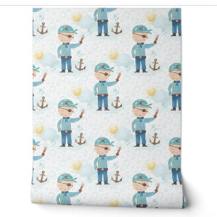 Pirates Blue Pattern Kinderzimmer Kids Tapete