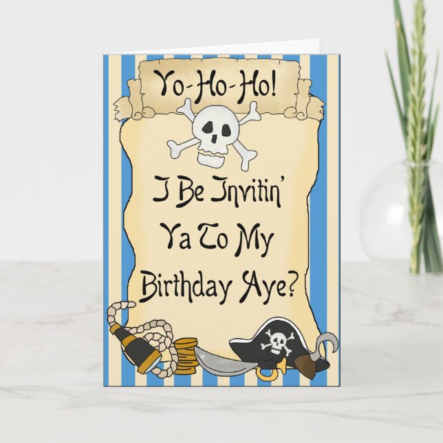 Pirates Blue Yo Ho Pirate Invitations d'anniversai (Devant)