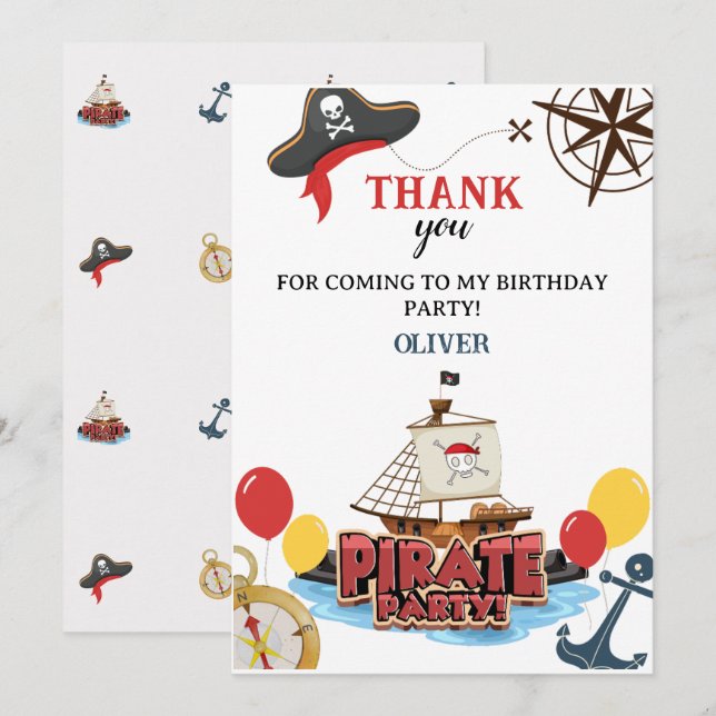 Pirates Nautical Birthday Einladungen Vielen Dank (Vorne/Hinten)