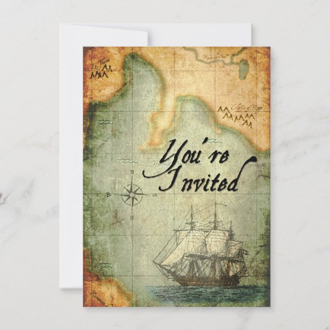 Pirates Party Invitation sur la carte antique (Devant)