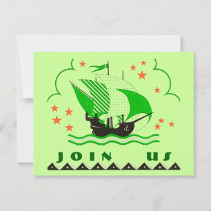 PIRATES PARTY THEMA SHIP SET SAILS FLAG INVITATION EINLADUNG