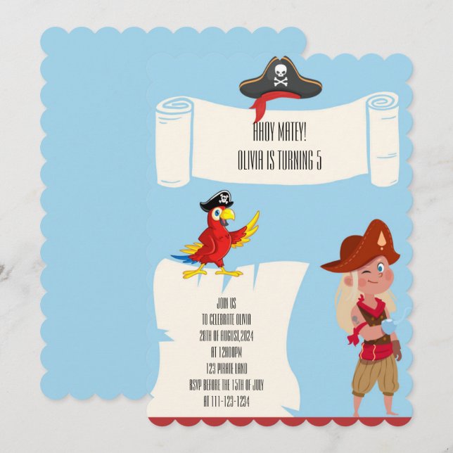 PIRATGEBURTSTAGEINLADUNG EINLADUNG (Vorne/Hinten)