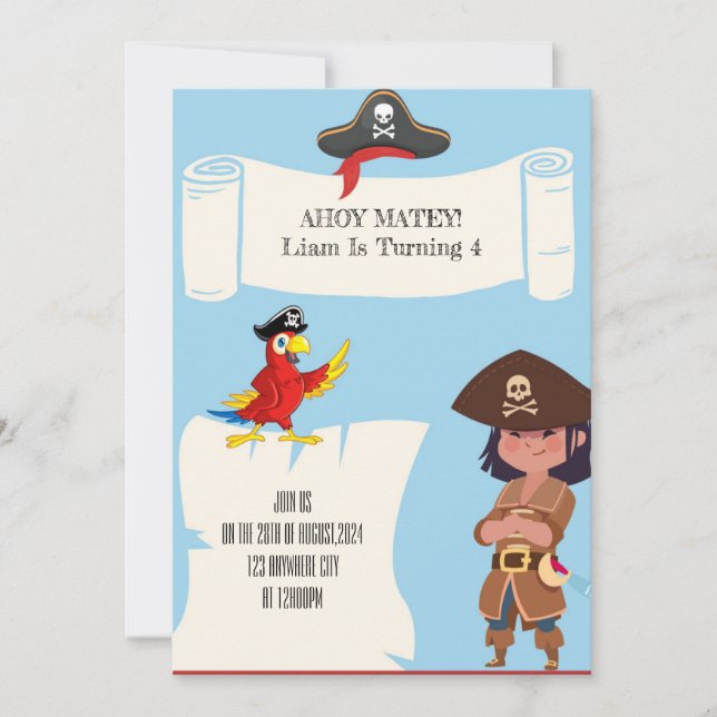 PIRATGEBURTSTAGEINLADUNG FÜR JUNGEN EINLADUNG (Vorderseite)