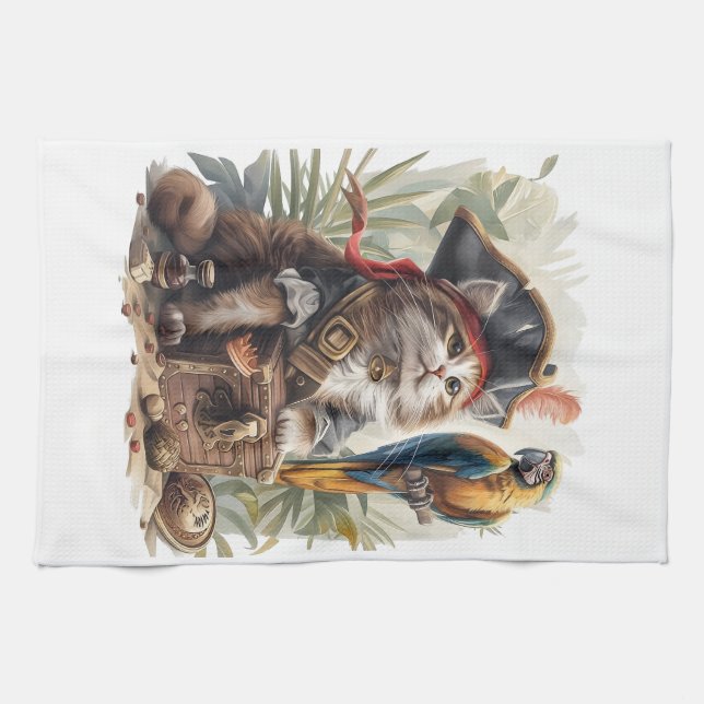Piratzenkatzenschatz Geschirrtuch (Horizontal)