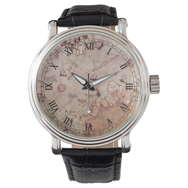 Piri Reis Old World Map Armbanduhr (Vorderseite)