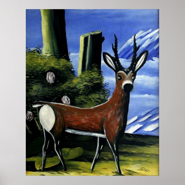 Pirosmani - Roh Deer mit Landschaftsbild Poster (Vorne)