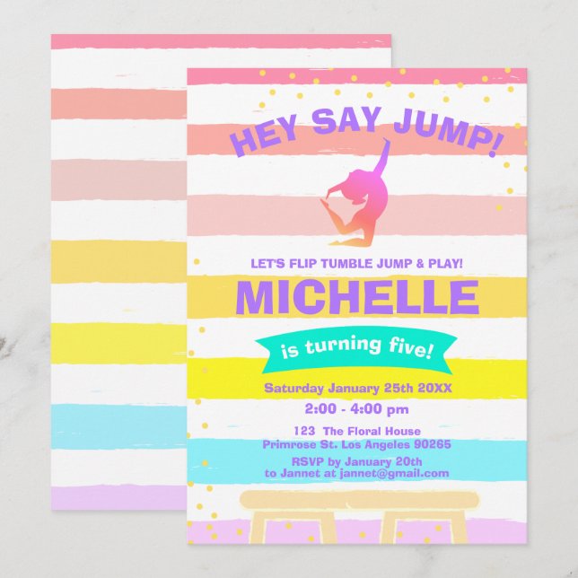 Pirouette Rainbow Ballerina Gymnastik Geburtstag Einladung (Vorne/Hinten)