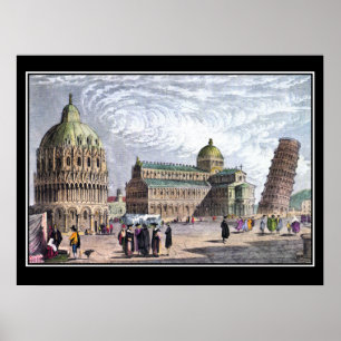 Pisa-Basilika und Turm 1830 Kunst Vintage Poster