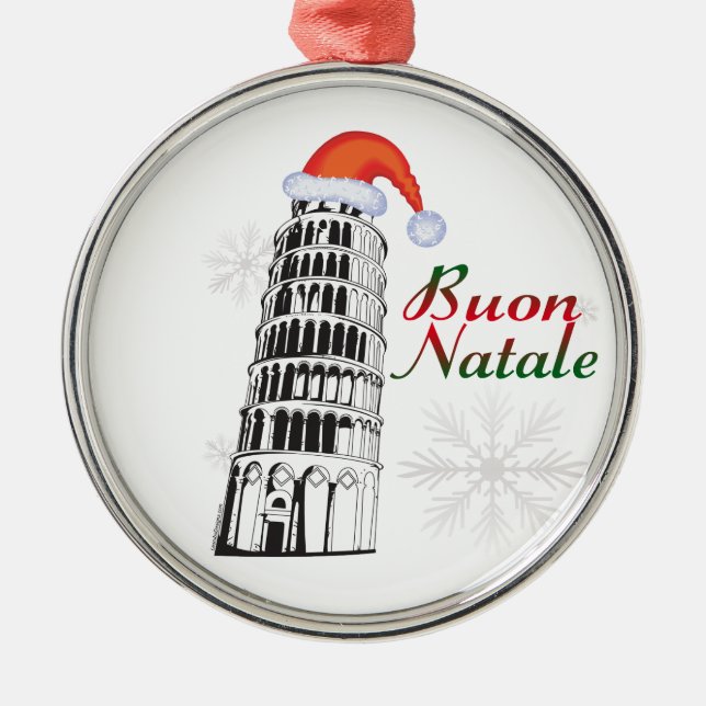 Pisa Buon Natale Weihnachtsmannmütze Silbernes Ornament (Vorne)