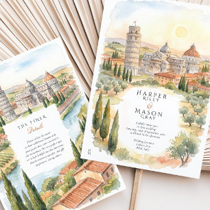 Pisa Italien Aquarell Schiefer Turm Hochzeit Einladung