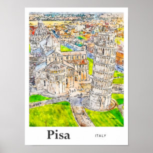 Pisa Italien Wasserfarben Sketch Hand Dragezeichne Poster