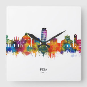 Pisa Italy Skyline Quadratische Wanduhr