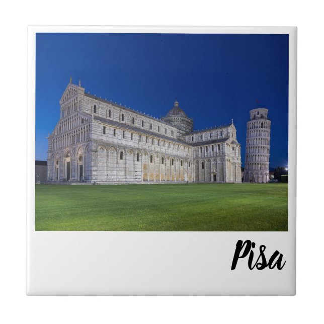 Pisa Leaning Tower Night Panorama Italien Geschenk Fliese (Vorderseite)
