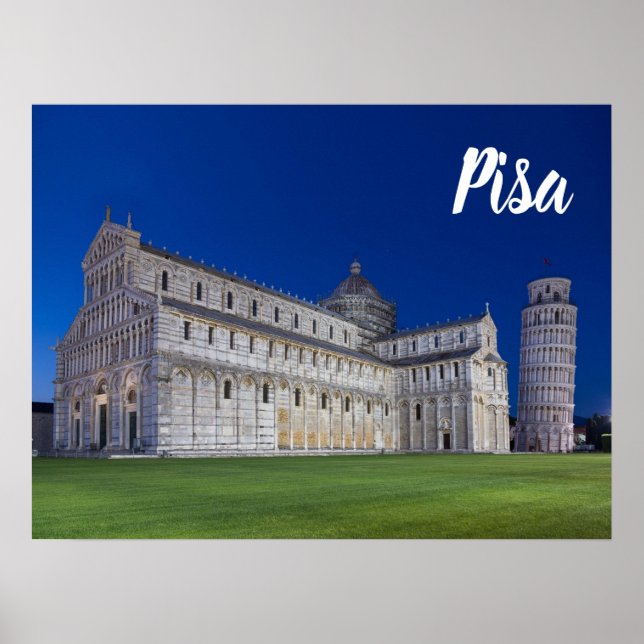 Pisa Leaning Tower Night Panorama Italien Geschenk Poster (Vorne)