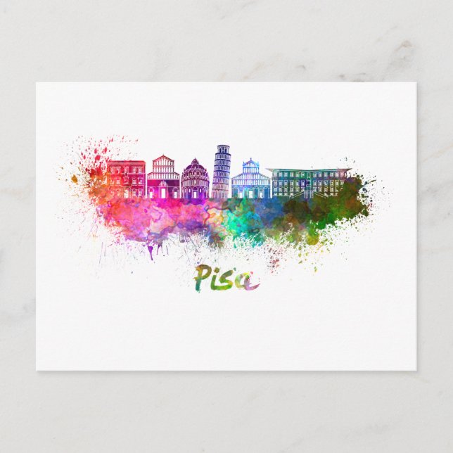 Pisa skyline im Watercolor Postkarte (Vorderseite)