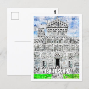 Pisa Toskana Italien Berühmter Reiseort Wasserfarb Postkarte