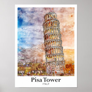 Pisa Tower Italien Reisen Wasserfarben Handgezeich Poster