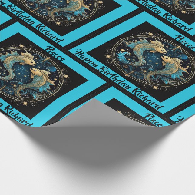 Pisces Add Name Birthday Zodiac Geschenk Geschenkpapier (Ecke)
