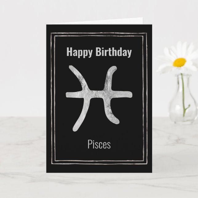 Pisces astrology zodiac Silber glücklich Geburtsta Karte (Kleine Pflanze)