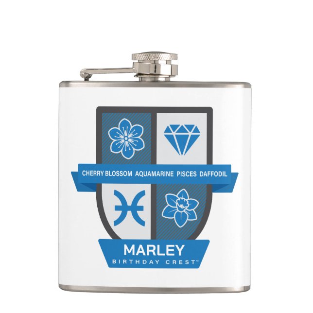 Pisces Birthday Crest™ for March 1-20 Flachmann (Vorderseite)