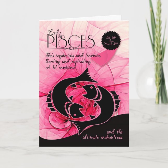 Pisces Birthday für Ihr rosa Feb 20. und März 20 Karte (Vorderseite)