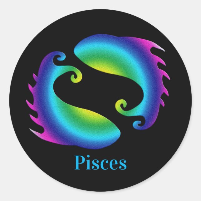 Pisces Black Zodiac Runder Aufkleber (Vorderseite)