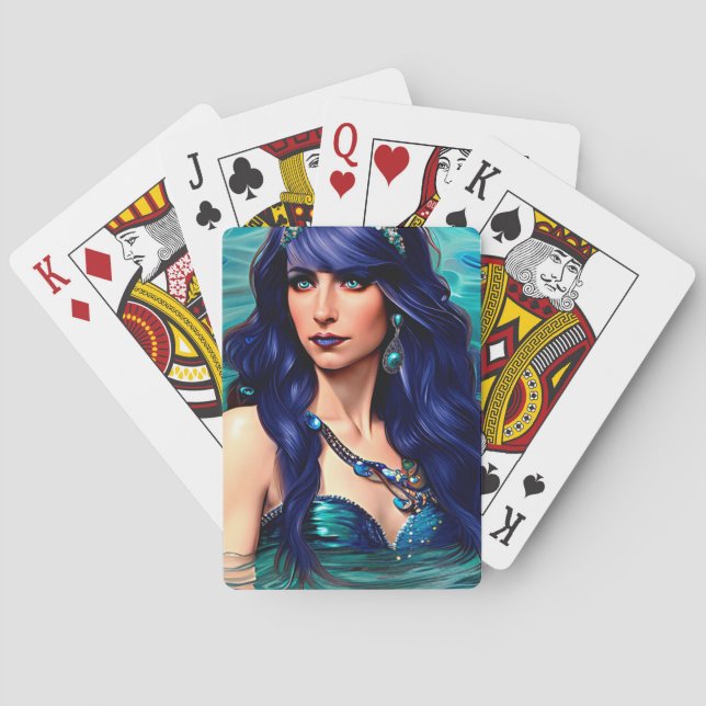 Pisces Blue Mermaid Queen Original Fantasy Art Spielkarten (Rückseite)