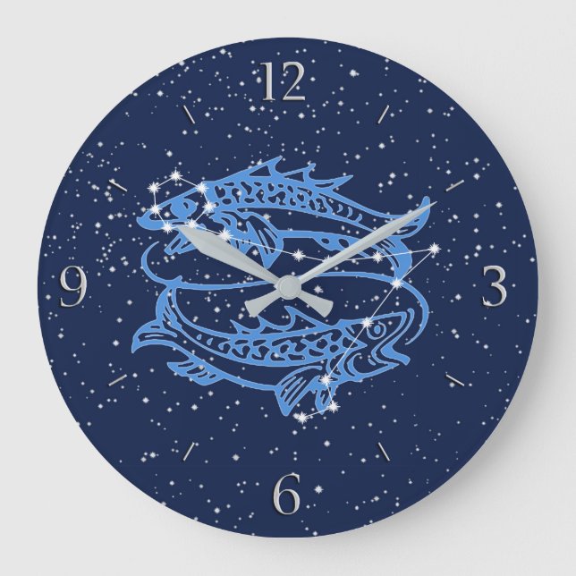 Pisces Constellation and Zodiac Sign with Stars Große Wanduhr (Vorderseite)