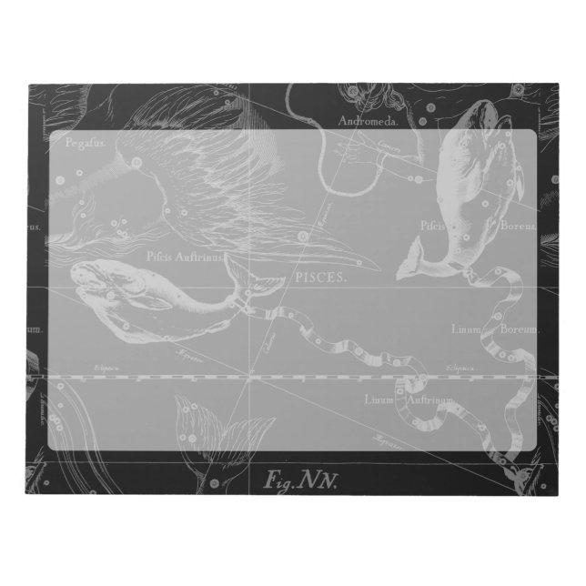Pisces Constellation Map Hevelius 1690 Graving Notizblock (Vorderseite)