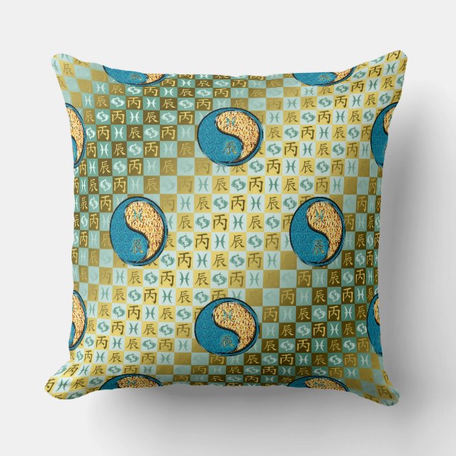 Pisces & Fire Dragon Throw Pillow Kissen (Vorderseite)