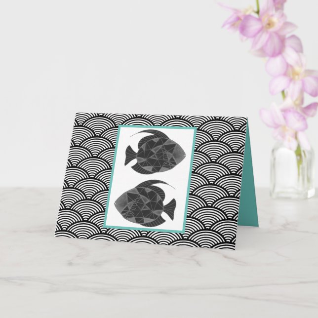 Pisces Fish Schwarz-weiß Aqua Zodiac Japan Geburts Karte (Orchidee)