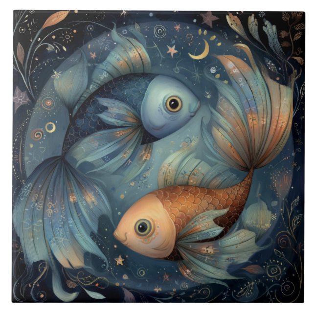 Pisces Fish Zodiac Astrology Celestial Birthday Fliese (Vorderseite)