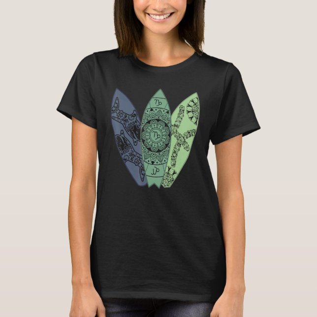 Pisces Fishes Zodiac Sign Surfboard Surfing Horosc T-Shirt (Vorderseite)