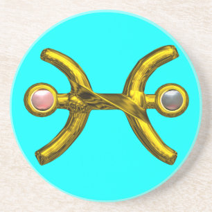 PISCES GOLD ZODIAC BIRTHDAY JEWEL Pearl Aqua Blue Sandstein Untersetzer