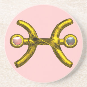 PISCES GOLD ZODIAC BIRTHDAY JEWEL Pearl Pink Getränkeuntersetzer