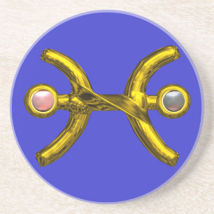 PISCES GOLD ZODIAC BIRTHDAY JEWEL ,Pearls Blue Getränkeuntersetzer
