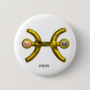 PISCES Gold Zodiac Geburtstagszeichen, Weißrosa Pe Button