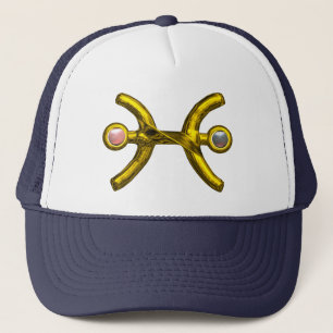 PISCES Gold Zodiac Geburtstagszeichen, Weißrosa Pe Truckerkappe