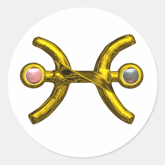 PISCES / GOLD ZODIACAL SIGN JEWEL MIT PEARS RUNDER AUFKLEBER (Vorderseite)
