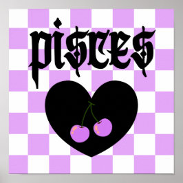 Pisces Gothic Aesthetic Checkered Cherry Art Poster