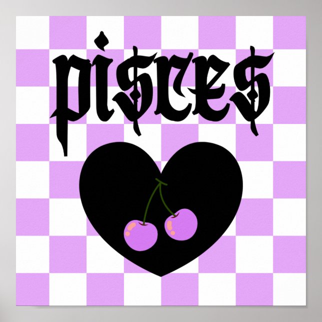 Pisces Gothic Aesthetic Checkered Cherry Art Poster (Vorne)