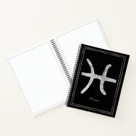 Pisces hammersilber stilisierte Astrologie-Symbol  Notizbuch