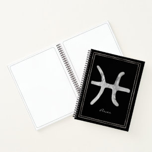 Pisces hammersilber stilisierte Astrologie-Symbol  Notizbuch